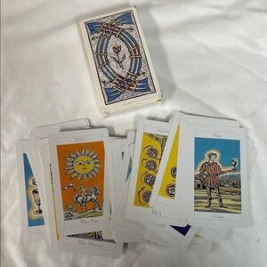 Artistic Tarot Card Deck with Blue and Red Accents